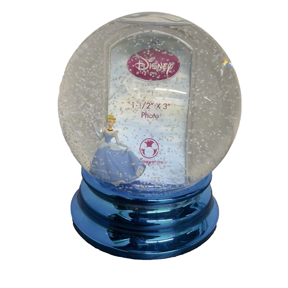Disney Princess Cinderella Snow Globe Photo Frame Disney Store Blue Glitter 5"